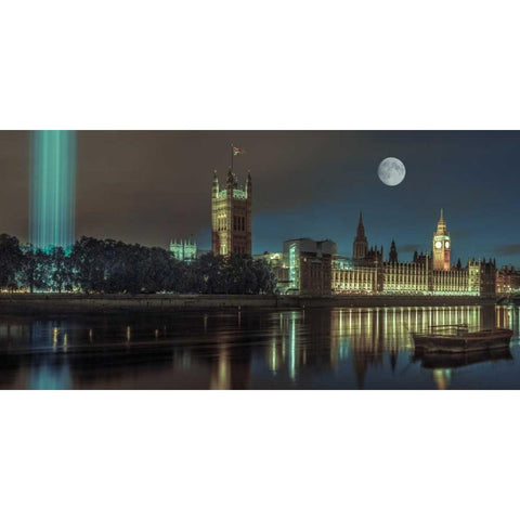 Column of spectra lights with Westminster Abby, London, UK, FTBR-1852 Gold Ornate Wood Framed Art Print with Double Matting by Frank, Assaf