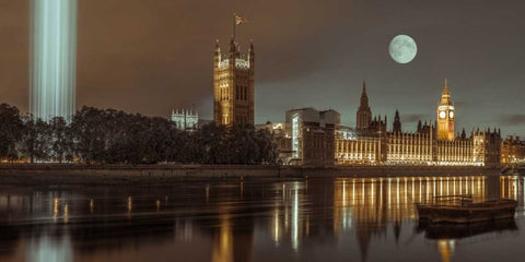 Column of spectra lights with Westminster Abby, London, UK White Modern Wood Framed Art Print with Double Matting by Frank, Assaf
