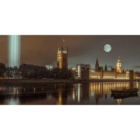 Column of spectra lights with Westminster Abby, London, UK Black Modern Wood Framed Art Print by Frank, Assaf