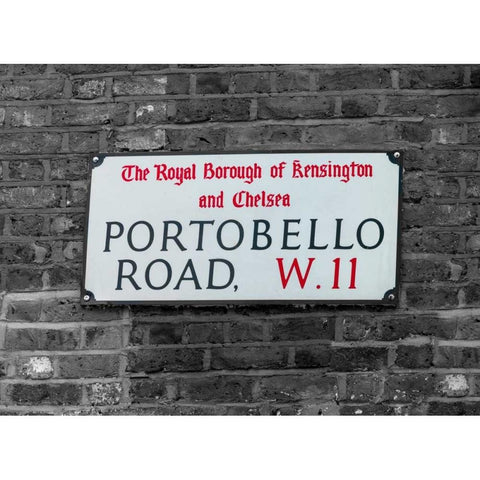 Portobello road sign board on a brick wall, London, UK Black Modern Wood Framed Art Print with Double Matting by Frank, Assaf