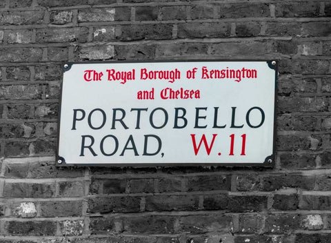 Portobello road sign board on a brick wall, London, UK Black Ornate Wood Framed Art Print with Double Matting by Frank, Assaf