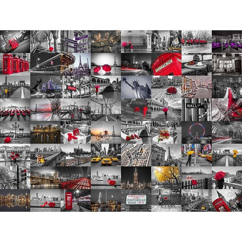 City Collage White Modern Wood Framed Art Print by Frank, Assaf