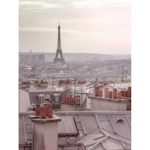 Eiffel Tower seen through the window of an apartment in Montmartre, Paris, France Black Modern Wood Framed Art Print with Double Matting by Frank, Assaf