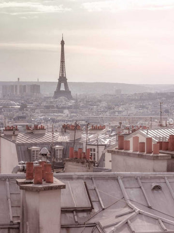 Eiffel Tower seen through the window of an apartment in Montmartre, Paris, France White Modern Wood Framed Art Print with Double Matting by Frank, Assaf