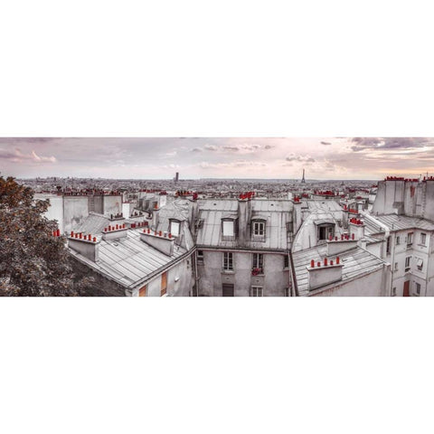 Eiffel Tower seen through the window of an apartment in Montmartre, Paris, France Black Modern Wood Framed Art Print with Double Matting by Frank, Assaf