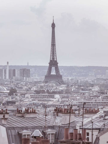 Eiffel Tower seen through the window of an apartment in Montmartre, Paris, France White Modern Wood Framed Art Print with Double Matting by Frank, Assaf