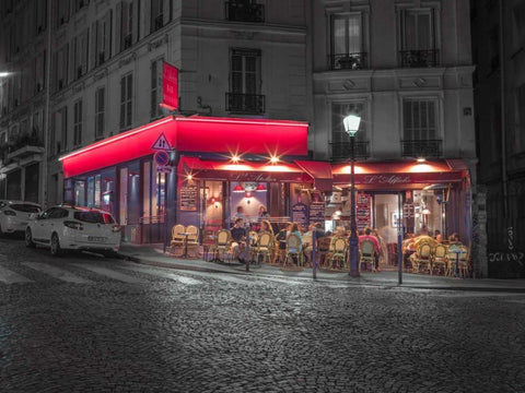 Sidewalk cafe in Paris, France Black Ornate Wood Framed Art Print with Double Matting by Frank, Assaf