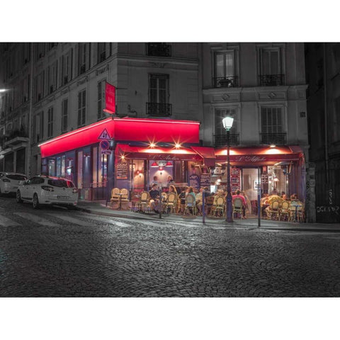 Sidewalk cafe in Paris, France Black Modern Wood Framed Art Print with Double Matting by Frank, Assaf