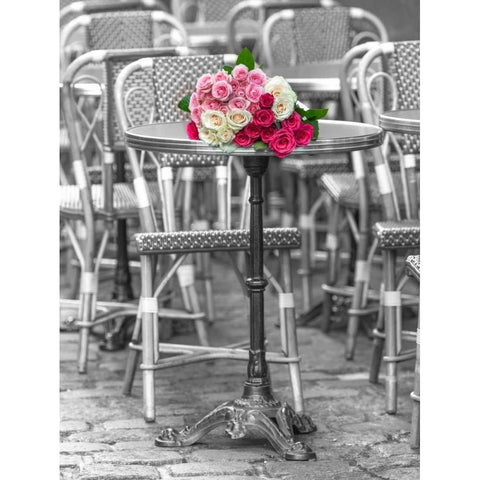 Bunch of Roses on street cafe table in Paris, France Black Modern Wood Framed Art Print with Double Matting by Frank, Assaf