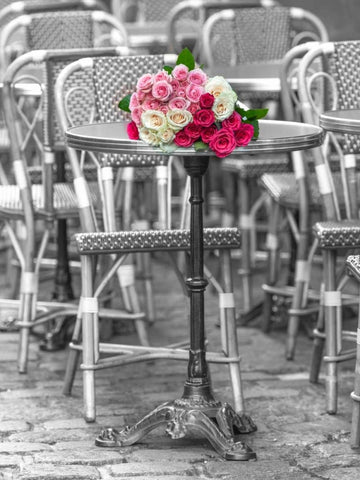 Bunch of Roses on street cafe table in Paris, France Black Ornate Wood Framed Art Print with Double Matting by Frank, Assaf