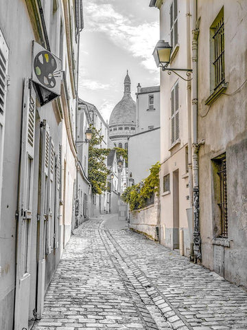 Cobbled Street-Montmartre-Paris White Modern Wood Framed Art Print with Double Matting by Frank, Assaf