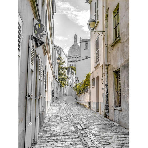 Cobbled Street-Montmartre-Paris Black Modern Wood Framed Art Print with Double Matting by Frank, Assaf
