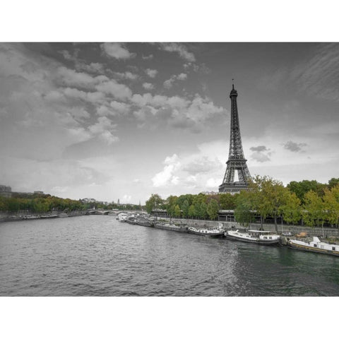 River Seine and Eiffel tower, Paris, France White Modern Wood Framed Art Print by Frank, Assaf
