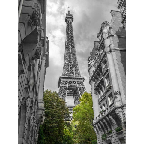 View of Eiffel Tower from a narrow street in Paris, France Black Modern Wood Framed Art Print with Double Matting by Frank, Assaf