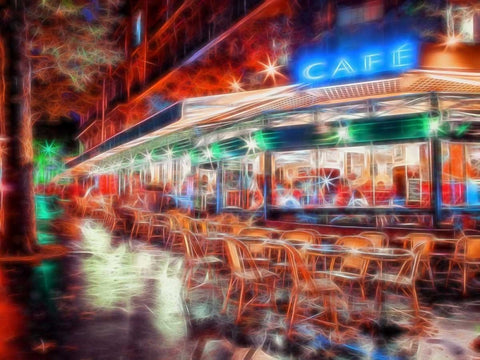 Sidewalk cafe in Paris, France Black Ornate Wood Framed Art Print with Double Matting by Frank, Assaf