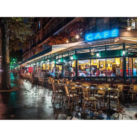 Sidewalk cafe in Paris, France White Modern Wood Framed Art Print by Frank, Assaf