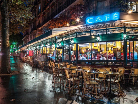 Sidewalk cafe in Paris, France Black Ornate Wood Framed Art Print with Double Matting by Frank, Assaf