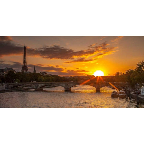 View of the Eiffel Tower with a bridge in the foreground during sunset, Paris, France Black Modern Wood Framed Art Print with Double Matting by Frank, Assaf