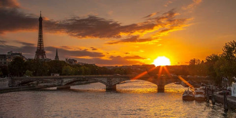 View of the Eiffel Tower with a bridge in the foreground during sunset, Paris, France White Modern Wood Framed Art Print with Double Matting by Frank, Assaf