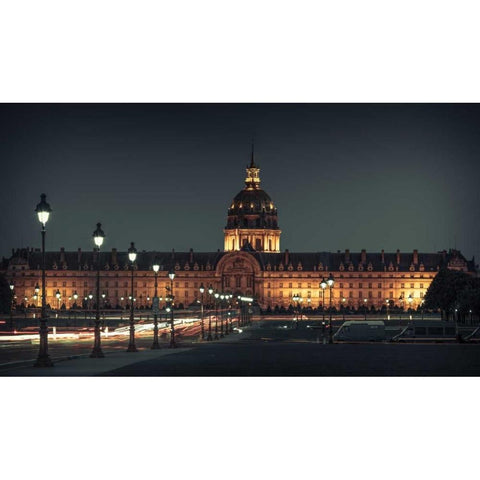 Evening view of famous Les Invalides with golden dome, Paris, France Black Modern Wood Framed Art Print with Double Matting by Frank, Assaf