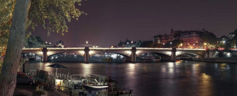 Evening shot of Bridge over river Seine, Paris, France White Modern Wood Framed Art Print with Double Matting by Frank, Assaf