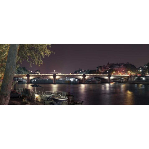 Evening shot of Bridge over river Seine, Paris, France Black Modern Wood Framed Art Print with Double Matting by Frank, Assaf
