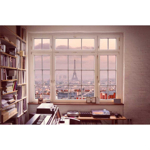 Cityscape of Montmartre with Eiffel Tower, Paris, France Black Modern Wood Framed Art Print with Double Matting by Frank, Assaf