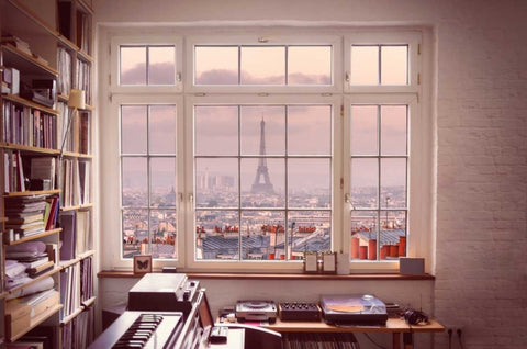 Cityscape of Montmartre with Eiffel Tower, Paris, France White Modern Wood Framed Art Print with Double Matting by Frank, Assaf