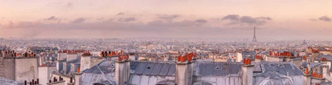 Cityscape of Montmartre with Eiffel Tower, Paris, France White Modern Wood Framed Art Print with Double Matting by Frank, Assaf