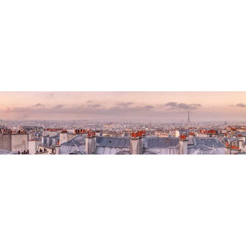 Cityscape of Montmartre with Eiffel Tower, Paris, France Black Modern Wood Framed Art Print with Double Matting by Frank, Assaf