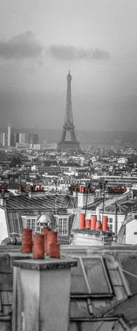 Cityscape of Montmartre with Eiffel Tower, Paris, France White Modern Wood Framed Art Print with Double Matting by Frank, Assaf