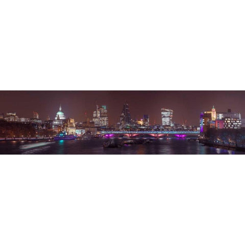 Panoramic view of London skyline Black Modern Wood Framed Art Print with Double Matting by Frank, Assaf
