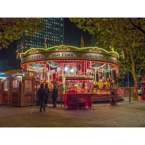 Spinning carousel at night in garden, London, UK Black Modern Wood Framed Art Print with Double Matting by Frank, Assaf