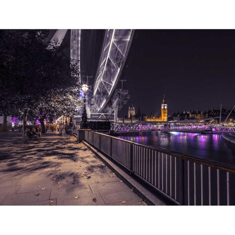 River Thames and the Millenium Wheel from promenade, London, UK Black Modern Wood Framed Art Print with Double Matting by Frank, Assaf