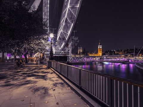 River Thames and the Millenium Wheel from promenade, London, UK Black Ornate Wood Framed Art Print with Double Matting by Frank, Assaf