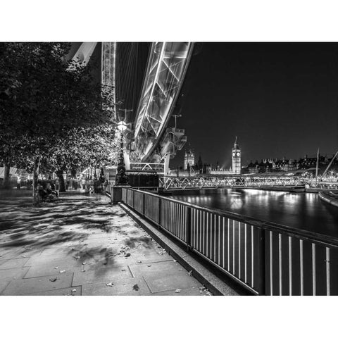 River Thames and the Millenium Wheel from promenade, London, UK Black Modern Wood Framed Art Print with Double Matting by Frank, Assaf