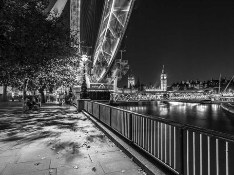 River Thames and the Millenium Wheel from promenade, London, UK White Modern Wood Framed Art Print with Double Matting by Frank, Assaf