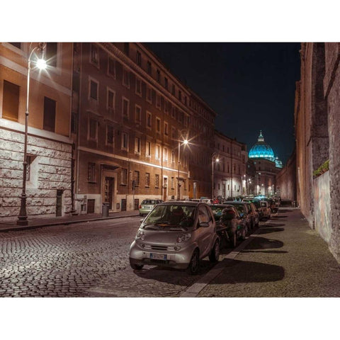 Vehicles parked on narrow city streets of Rome, Italy Black Modern Wood Framed Art Print with Double Matting by Frank, Assaf