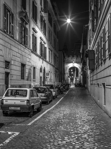 Vehicles parked on narrow city streets of Rome, Italy White Modern Wood Framed Art Print with Double Matting by Frank, Assaf