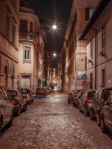 Vehicles parked on narrow city streets of Rome, Italy White Modern Wood Framed Art Print with Double Matting by Frank, Assaf