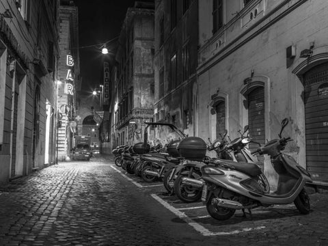 Vehicles parked on narrow city streets of Rome, Italy White Modern Wood Framed Art Print with Double Matting by Frank, Assaf