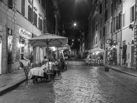 Sidewalk cafe on narrow streets of Rome, Italy Black Ornate Wood Framed Art Print with Double Matting by Frank, Assaf