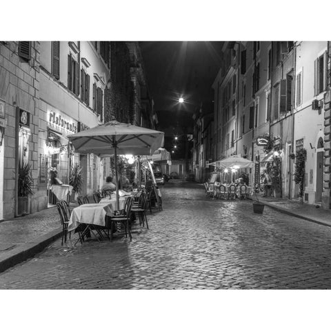 Sidewalk cafe on narrow streets of Rome, Italy Black Modern Wood Framed Art Print with Double Matting by Frank, Assaf