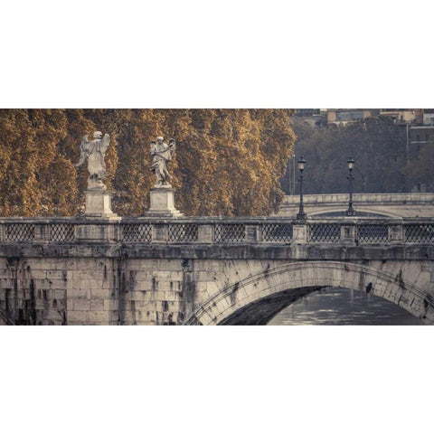 Saint Angelo bridge and Tiber River, Rome, Italy Black Modern Wood Framed Art Print with Double Matting by Frank, Assaf