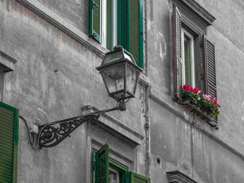 Lamp on an old buildings in city of Rome, Italy Black Ornate Wood Framed Art Print with Double Matting by Frank, Assaf