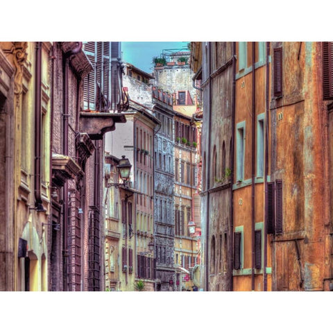 Narrow street through old buildings in Rome, Italy Black Modern Wood Framed Art Print with Double Matting by Frank, Assaf