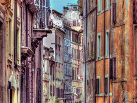 Narrow street through old buildings in Rome, Italy White Modern Wood Framed Art Print with Double Matting by Frank, Assaf