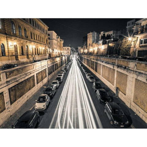 Strip Lights on road, Rome, Italy Black Modern Wood Framed Art Print with Double Matting by Frank, Assaf