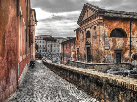 Narrow streets through old buildings, Rome, Italy Black Ornate Wood Framed Art Print with Double Matting by Frank, Assaf