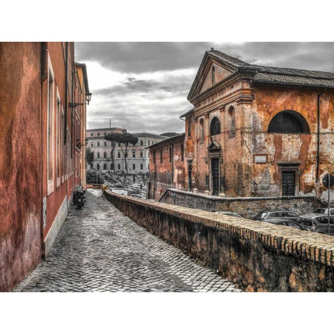 Narrow streets through old buildings, Rome, Italy Black Modern Wood Framed Art Print with Double Matting by Frank, Assaf